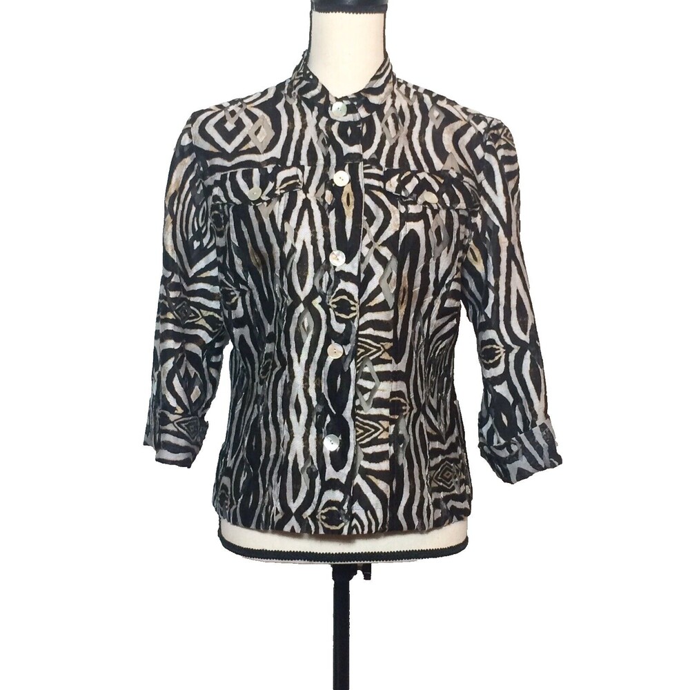 Ruby Rd. Favorites Women Sz 8 Shirt Eye Catching Black Sheer 3/4 Sleeve Top